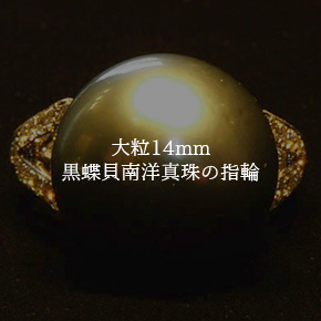 大粒14mmの黒蝶貝南洋真珠の指輪